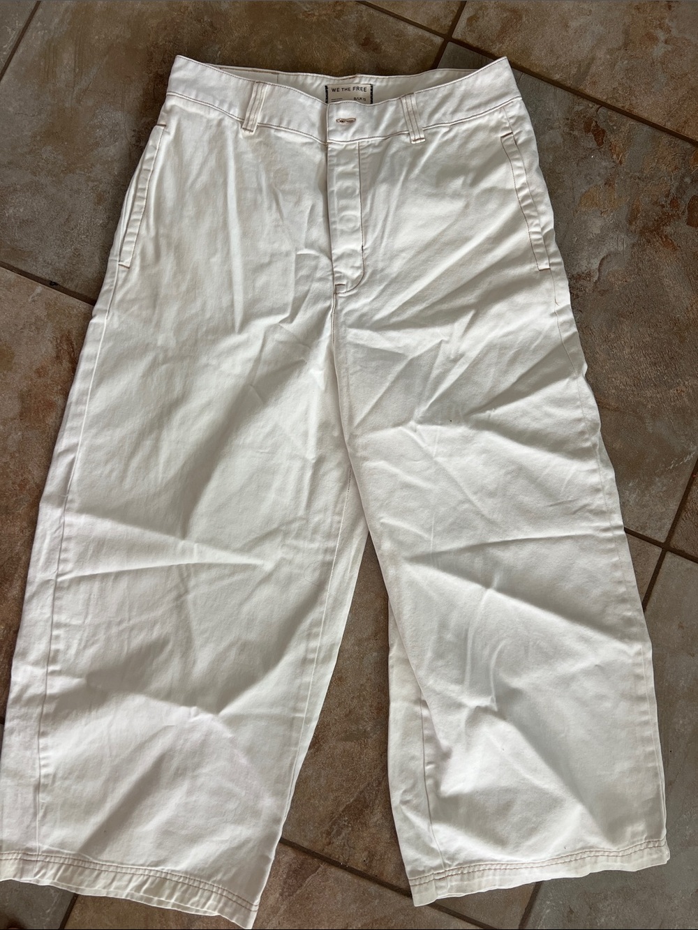 Free People White Wide-Leg Capris